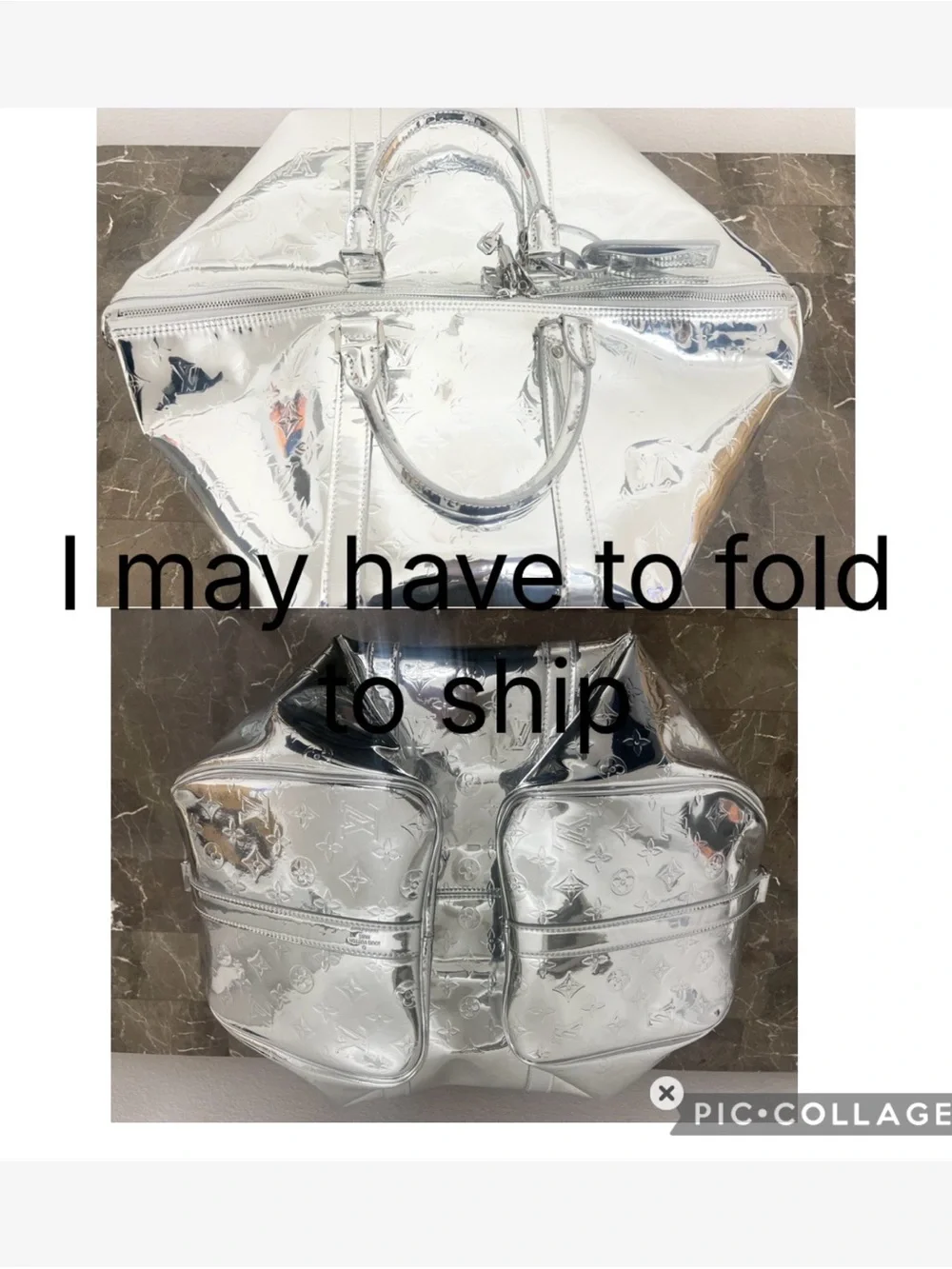 Silver Duffle Handbag Zip Closure Silver Hardware Inner Pocket